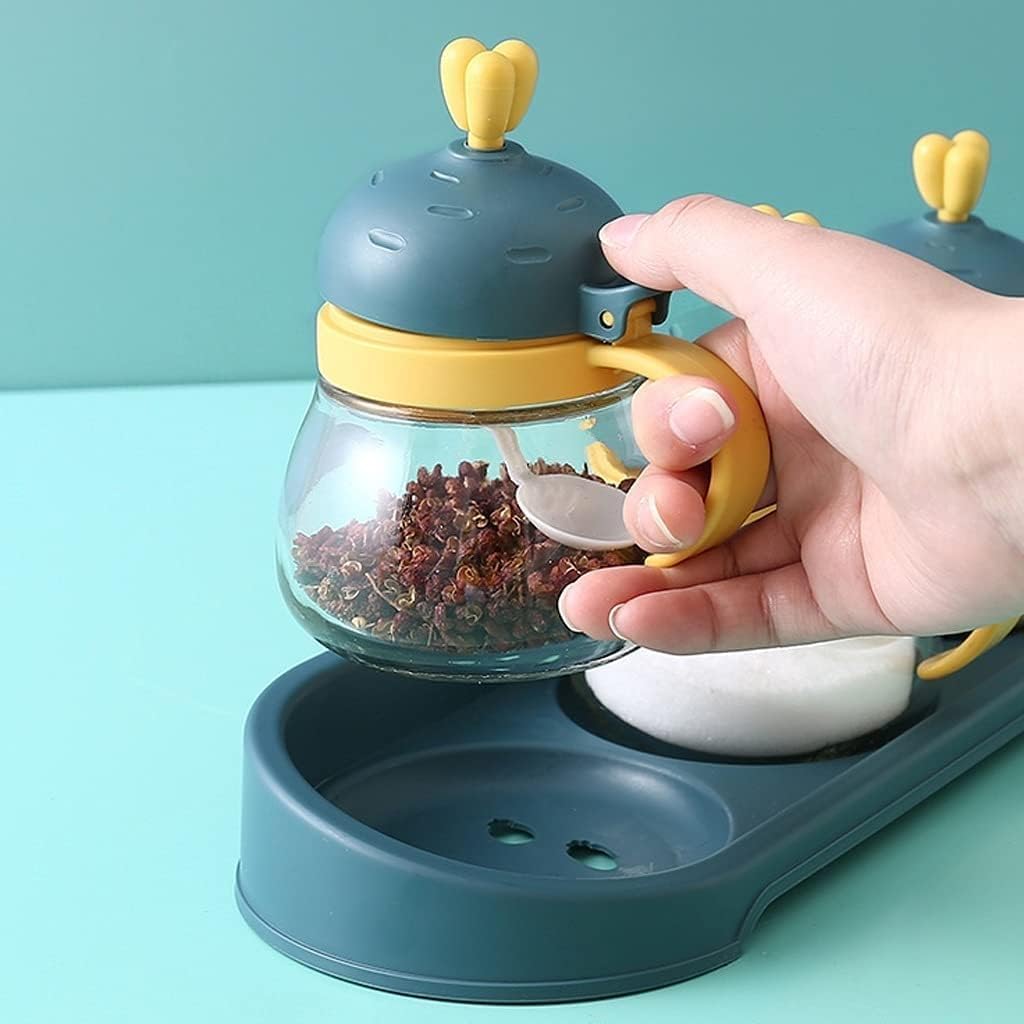 Pots à Épices Assaisonnement Box Set Ensemble De Récipients À Condiments En Verre Avec Couvercle En Plastique, Cuillère Et Plateau, Coffret D'assaisonnement, Bouteille D'assaisonnement Transparente De