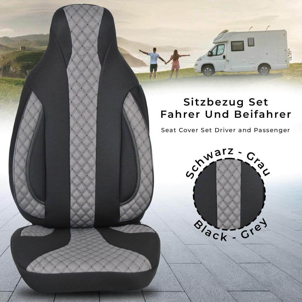 BREMER SITZBEZÜGE Wohnmobil Schonbezüge Sitzbezüge kompatibel mit FIAT Ducato Citroen Jumper Peugeot Boxer in Schwarz/Grau | WPL401