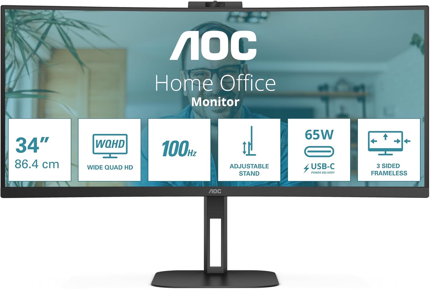 דערציען view of the AOC CU34V5C monitor showing stand attachment
