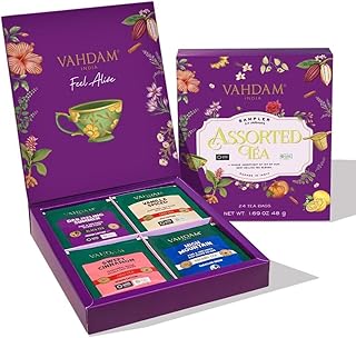 VAHDAM, Assorted Tea Gift Set | Classic Box - 24 Unique Flavor in Individually Wrapped Pyramid Tea Bags | Ideas for Tea Lo...