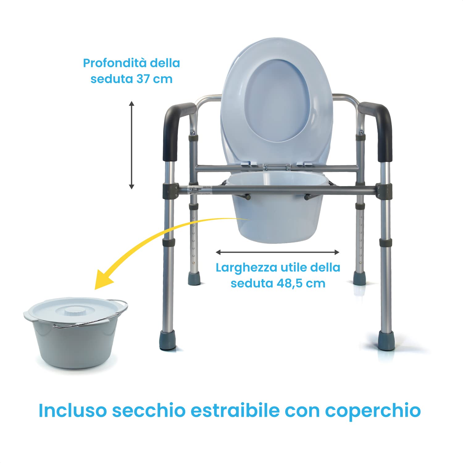Comoda WC per Anziani Pieghevole Leggera 4 in 1 Sedia da Comodo Regolabile Sgabello Doccia e Bagno Rialzo WC Water per Disabilità
