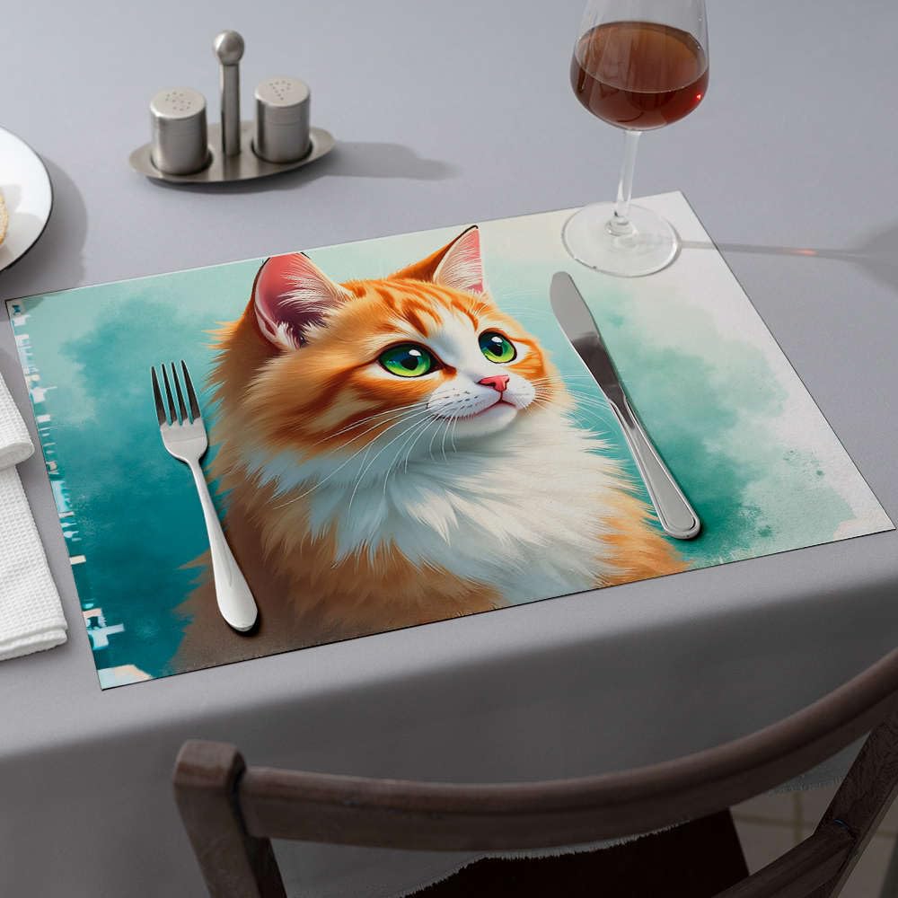 Sets de table jaunes lot de 6 motif chat orange yeux verts décoration fête moderne