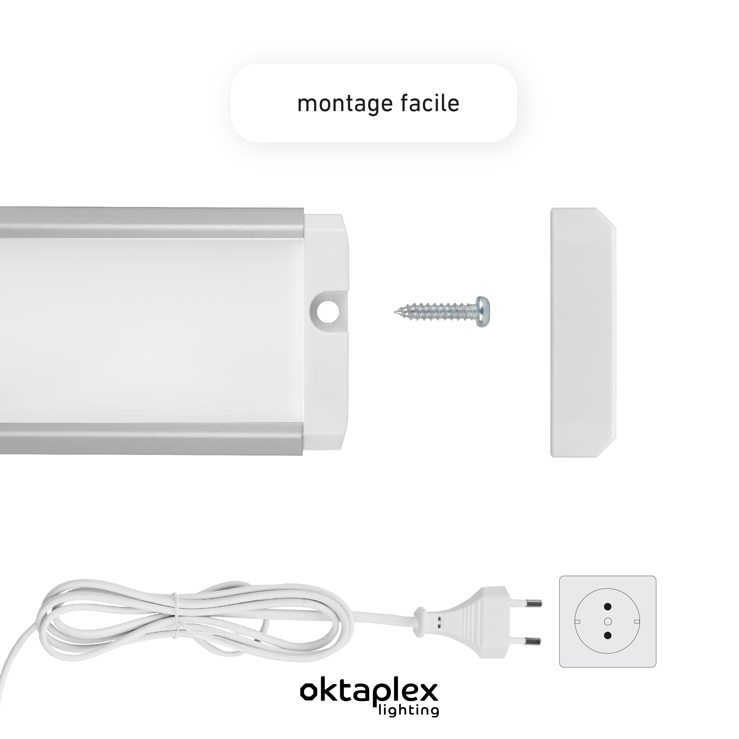 Oktaplex Riva Plat LED Éclairage Sous Plan Cuisine 1110lm Blanc Chaud 90cm Argenté Avec Interrupteur 15W 230V