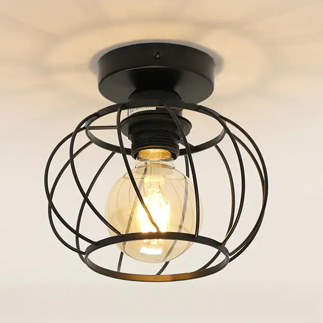 Goeco Industrial Ceiling Light - Black Spiral Cage Lampshade Hall Lamp