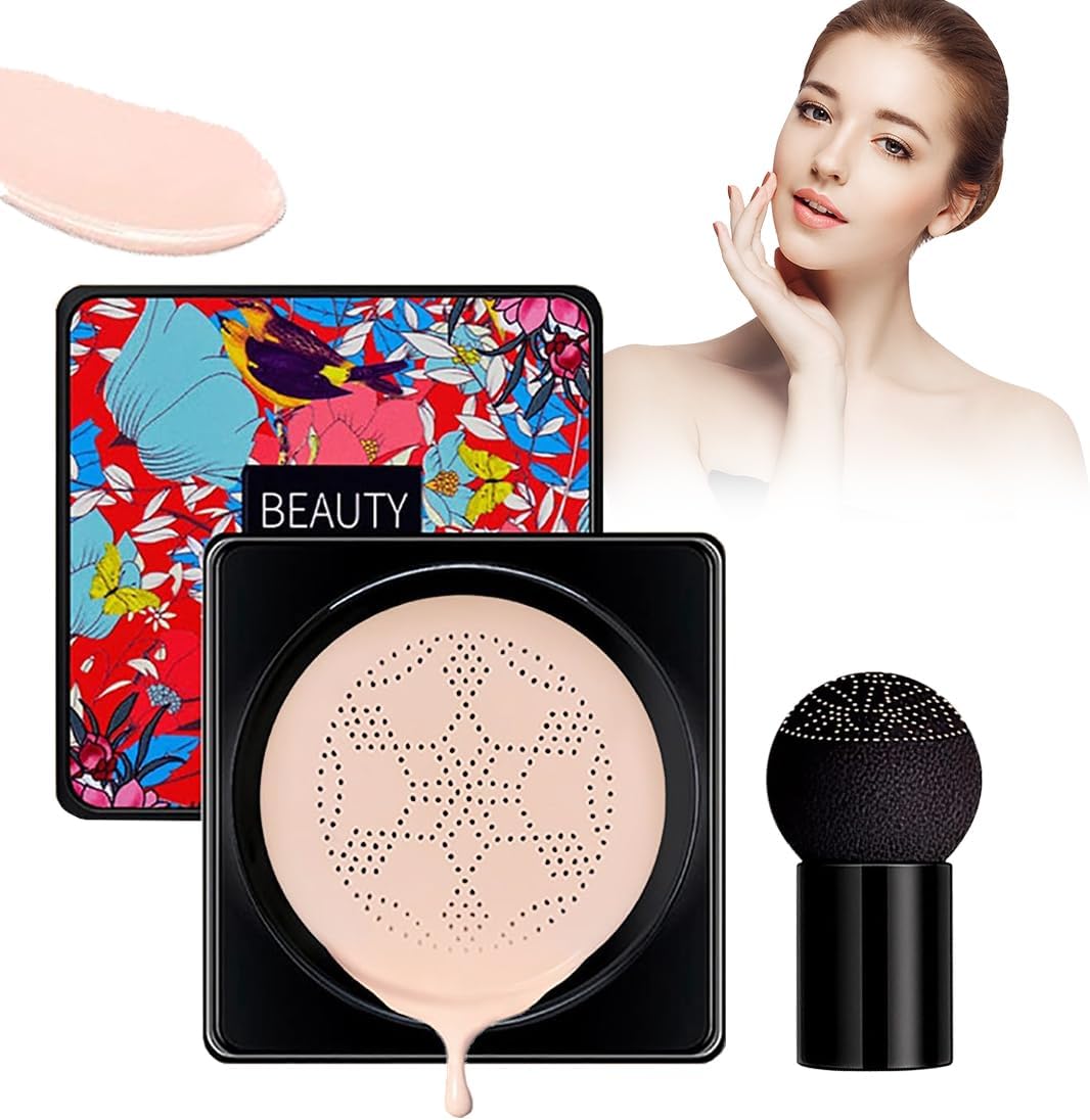 CC Cream Air Cushion Foundation, 2025, nieuwste paddenstoelkop, luchtkussen, CC crème, foundation & paddenstoelhoofdspons, voor gezicht, langdurige verhelderende make-upbasis, voor alle huidtypes