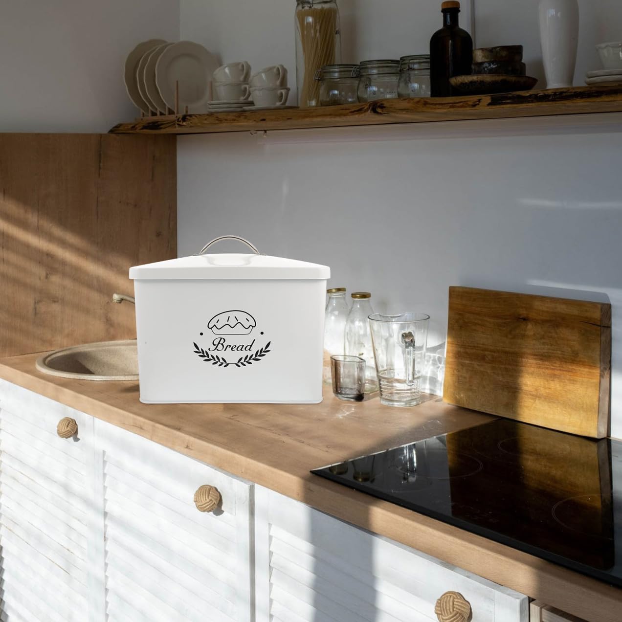 NUOBESTY Metal Bread Box for Kitchen Countertop, Large Iron Snack Box with Lid, Rectangular Bakery Bread Storage Container for Kitchen Organization