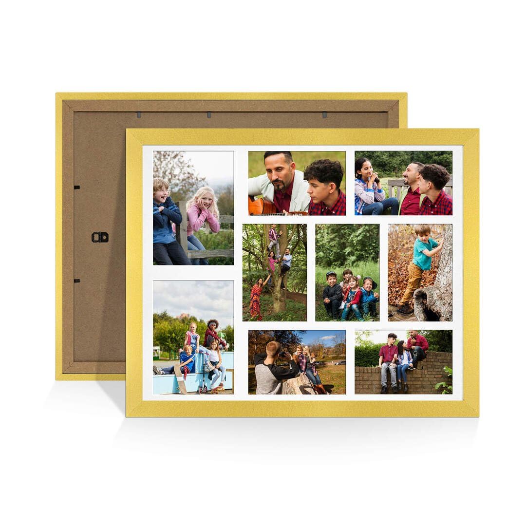Procut Global 20X16 Gold Photo Frames For Multiple Pictures with White Mount-Modern Collage Frame with 9 Apertures (2x) 7x5, (7x) 6x4-Engineered Wood with Shatterproof Perspex