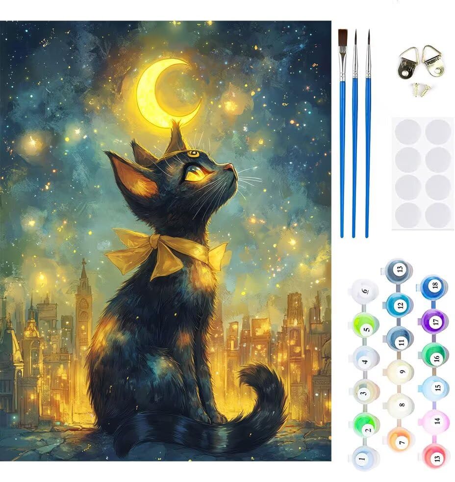 Peinture par numéros chat lune : apprenez à peindre facilement avec ce kit adulte 80x100