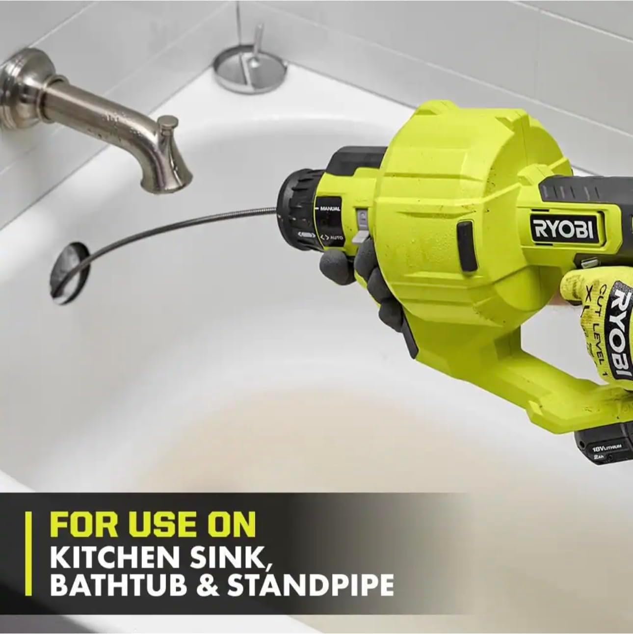 ONE+ 18V Cordless Drain Auger with 25 ft Cable, LED Light, Auto Feed/Retract, Cable Lock, Enclosed Drum (Tool Only)