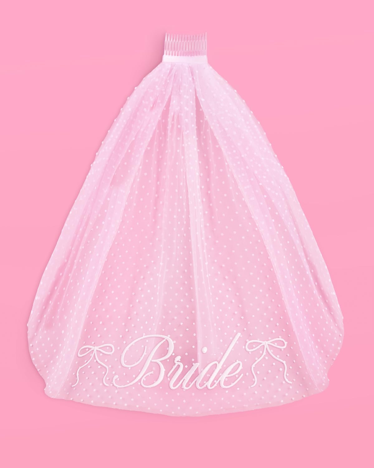 xo, Fetti Bride Veil Dotted Tulle | Bachelorette, Bride To Be, Bridal Shower, Engagement Party, White, Embroidered Bows, Coquette, Polka Dots, Girly