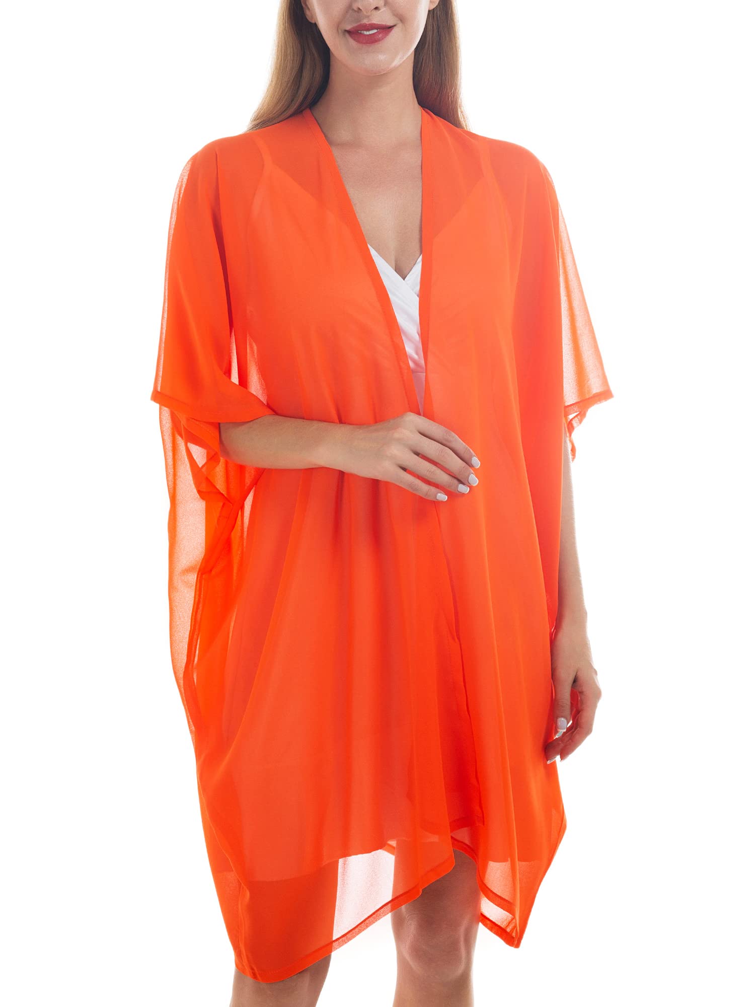 YLhighton Women’s Beach Kimono Coverup Sheer Chiffon Cover Ups Swimwear Cardigan Summer, 2207 Orange, 22