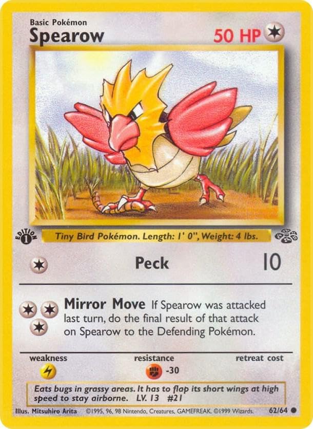 Spearow Jungle 1st Edition NM, 62/64 Pokemon Card.