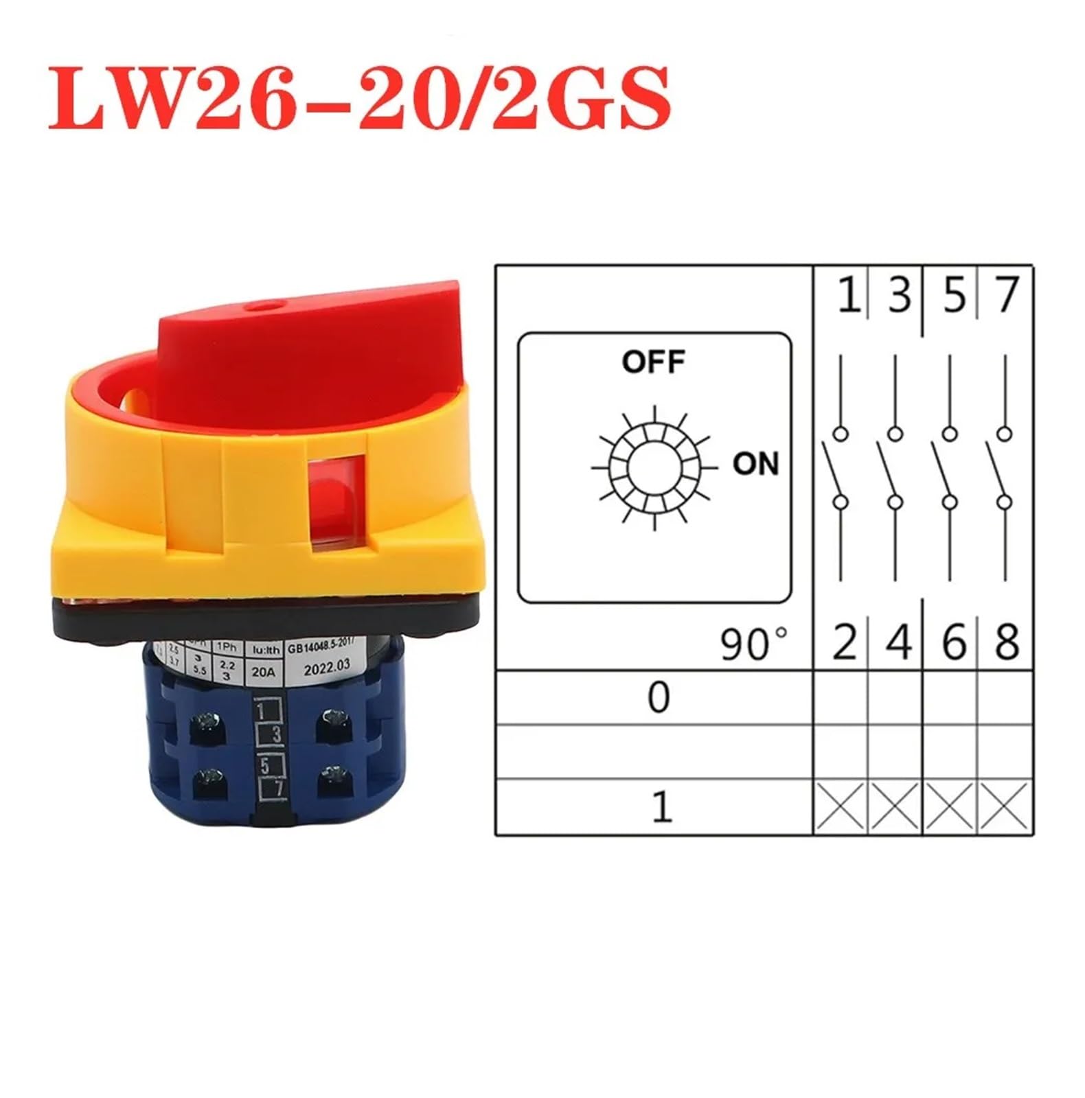 Interrupteurs sectionneurs 4 pôles 20 A et 25 A, Interrupteur Rotatif à cames cadenassable LW26GS CA10 64 x 64 mm(20A 64x64mm Panel)