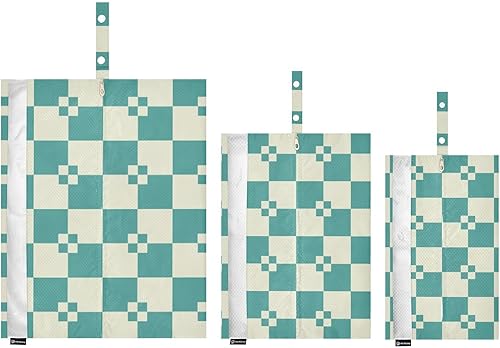 Miniatura 8 de Teal Beige Checkered 3pcs Travel Packing Storage Bags Portable Organizer Closet Storage Suitcase Organizer Bag Travel Suitcase Organizer