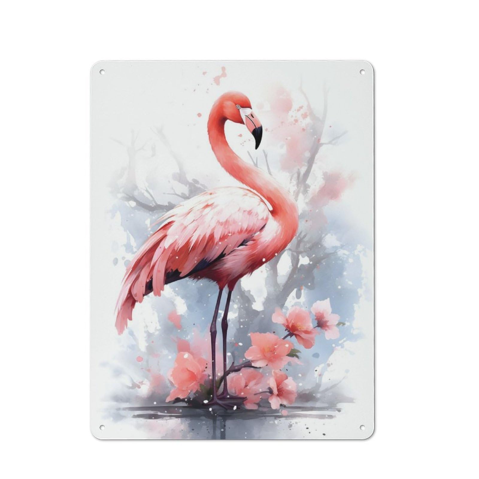 Junmoney Flamingo Cherry Blossom Character Decorative Tin Plaque 40X30cm Featuring Small Space Decor For Bedroom, Kitchen, Office Or Living Room