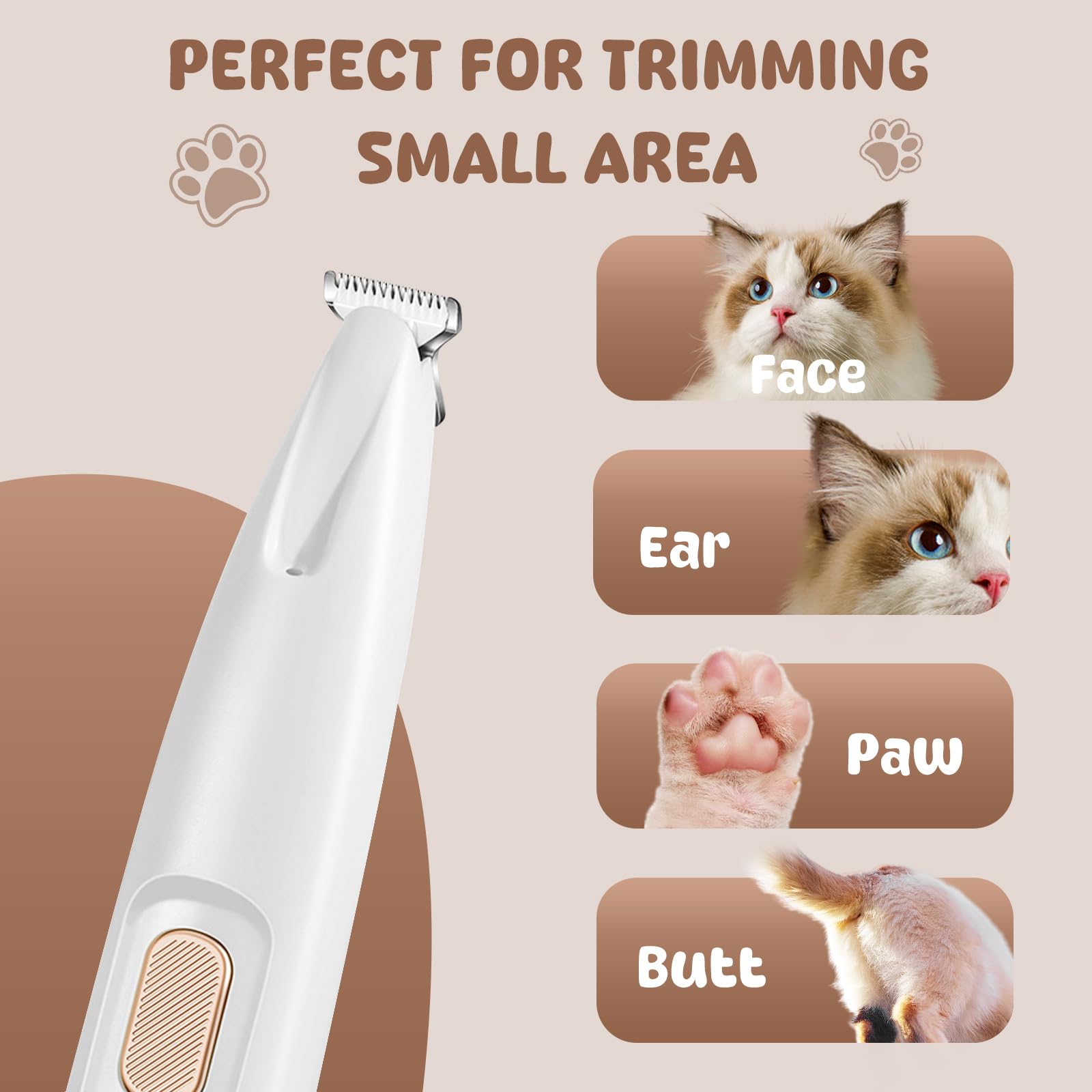 VicBou Tondeuse pour Chien et Chat - Rechargeable USB, Faible Bruit, Électrique avec LED - Pour Pattes, Yeux, Oreilles, Visage, Croupe