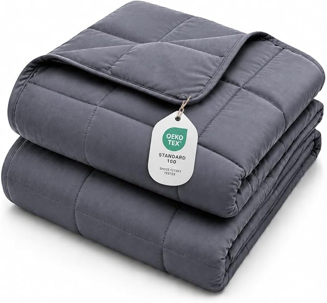 L'AGRATY Weighted Blanket for Adults- Dark Grey, 48"x72", 15lbs, Twin Full Size Heavy Throw Blanket, Cooling, Breathable, Microfiber with Glass Beads, Big, Washable, All-Season