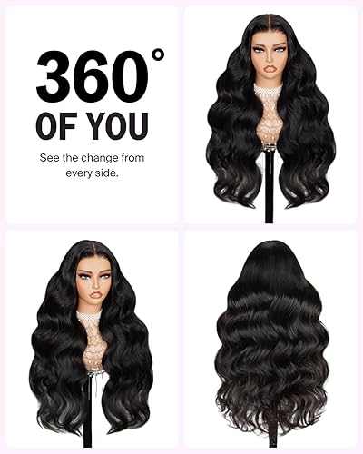 Miniatura 3 de MEGALOOK Pelucas de cabello humano con reflejos degradados sin pegamento, precortadas con cierre de 6 x 5, pelucas de cabello humano Balayage Wear