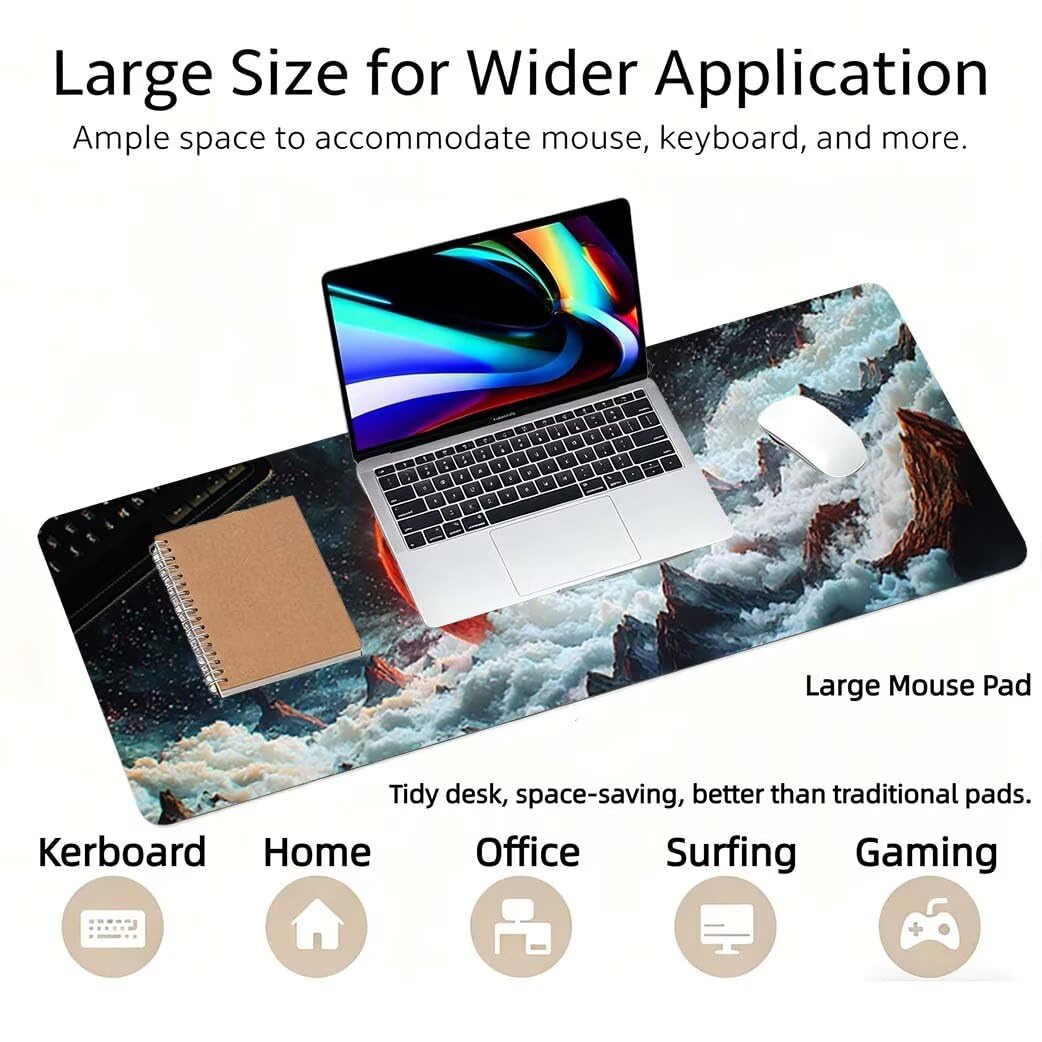Lpfieonn Blume Großes Schreibtischunterlage, XXL Schreibtischunterlagen, Weiß XXL Wasserdicht Gaming Mousepad mit Vernähter Rand und Rutschfeste Gummibasis, für Laptop/Hause/Büro 120x60cm PF-2781