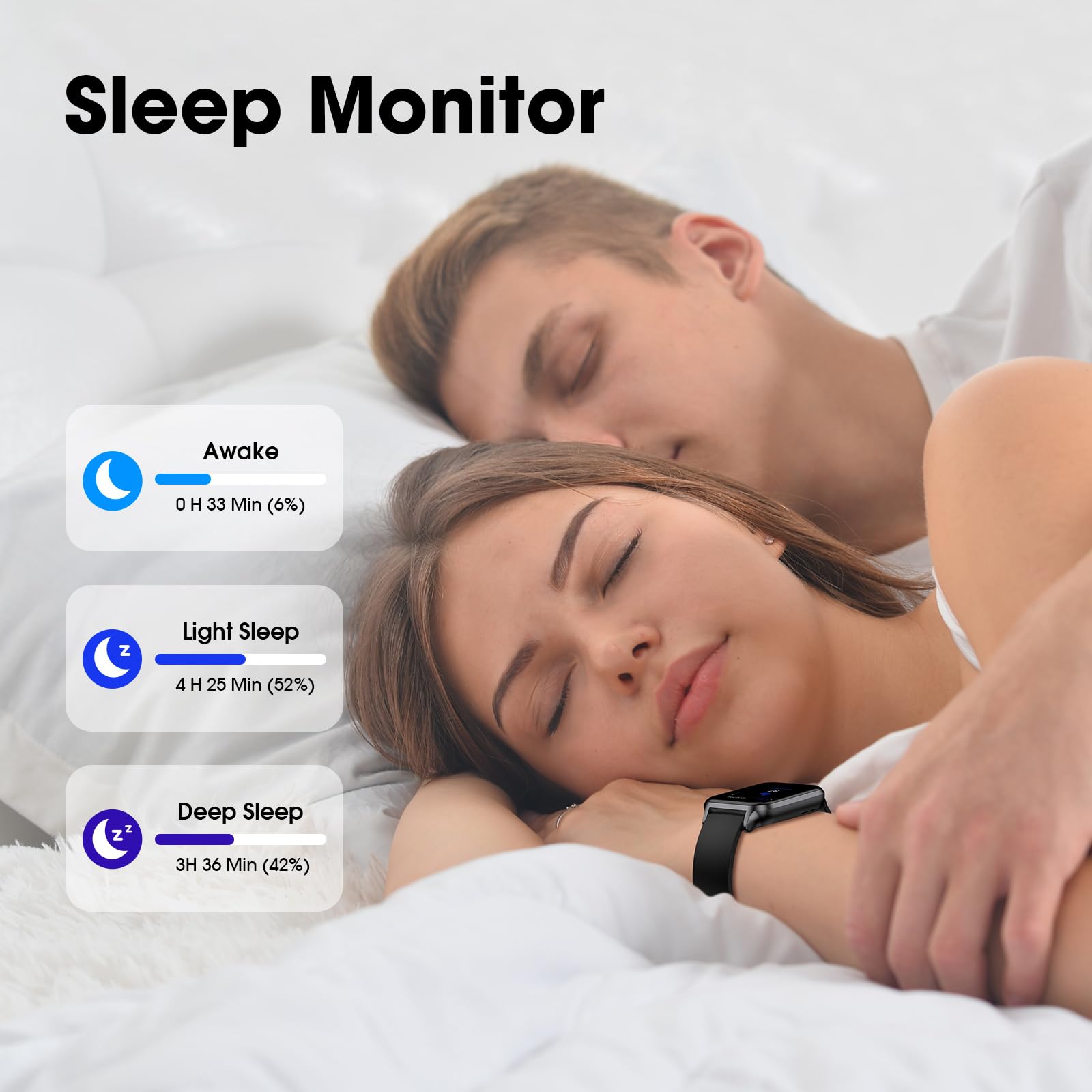 Smart Watch No App/Phone Required,42mm Smartwatch for Women Men,Fitness Tracker Watch with Heart Rate Monitor,Sleep Tracker,Pedometer,Step Counter,IP68 Waterproof, for Android iOS Phones