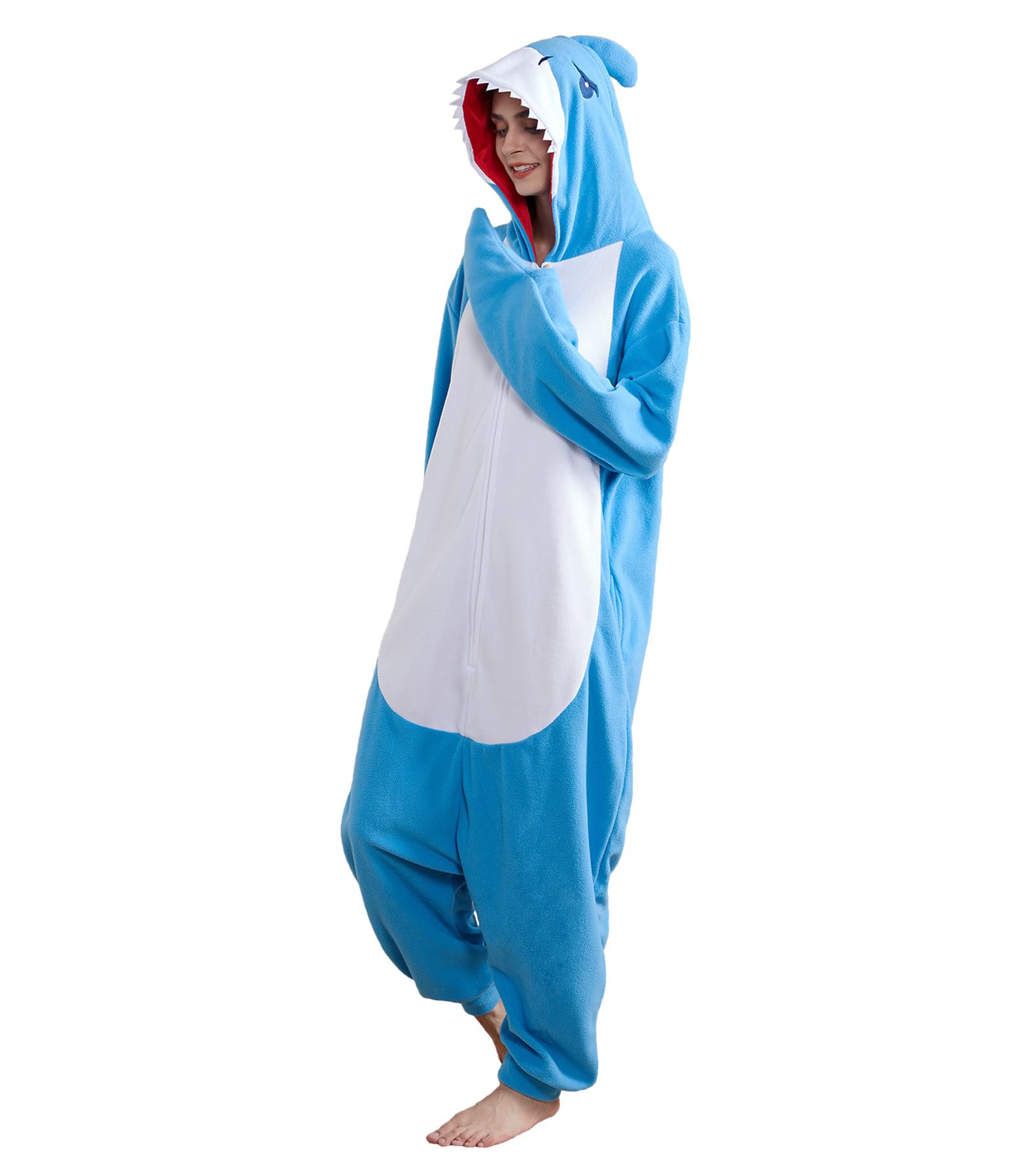 Focupaja Shark Pajamas Adult Animal Cosplay Costume Shark One Piece ...