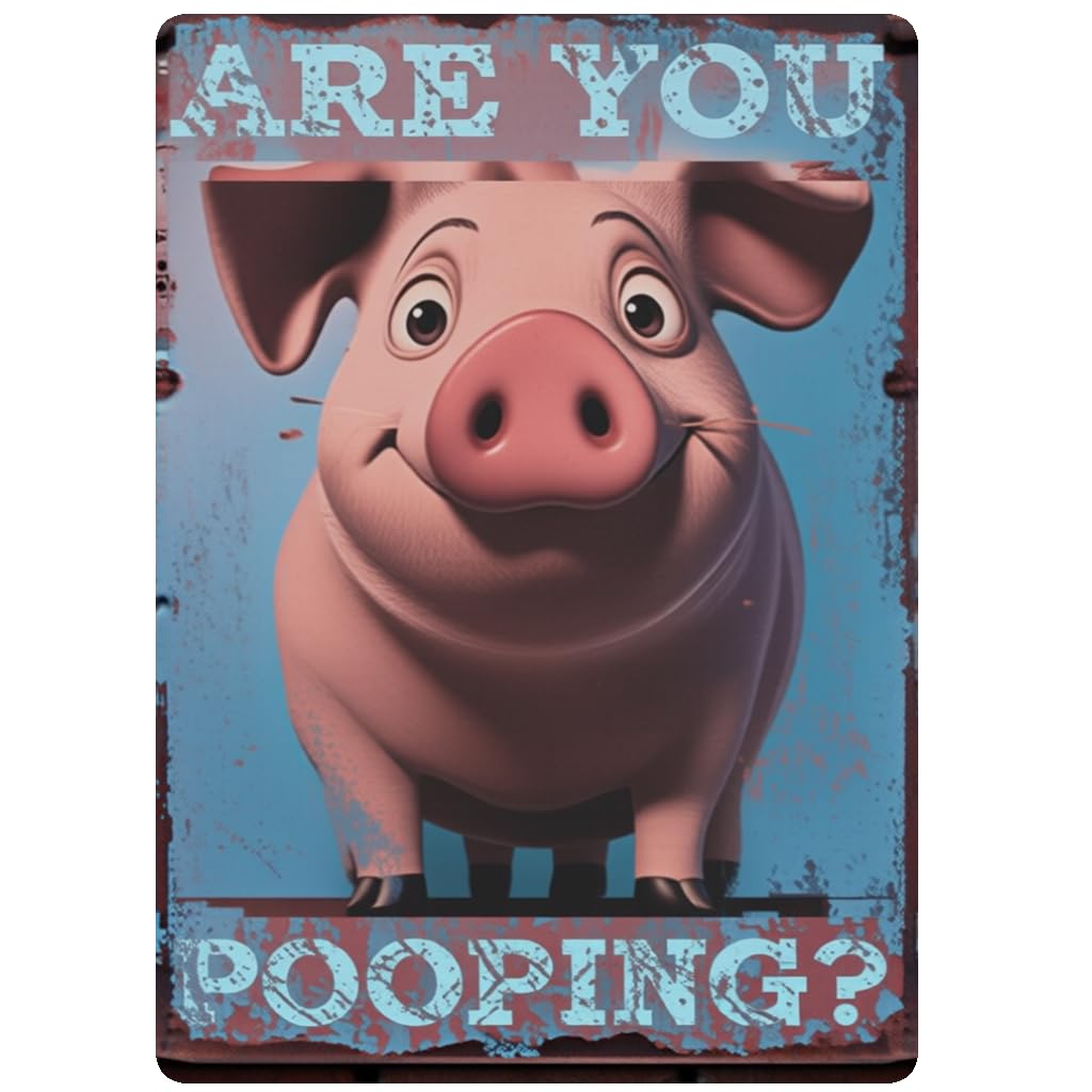 A Humorous Decorative Plaque Featuring a Pig, Measuring 8X12 Inches, Designed for Bathroom Decor. This Iron Metal Sign Adds a Funny Touch to Restrooms, Washrooms, Or Toilets.