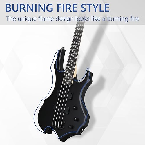 Miniatura 2 de Ktaxon Juego de bajo eléctrico estilo fuego con bolsa de bajo portátil, cable premium, correa de guitarra ajustable, herramienta de llave, plectrum