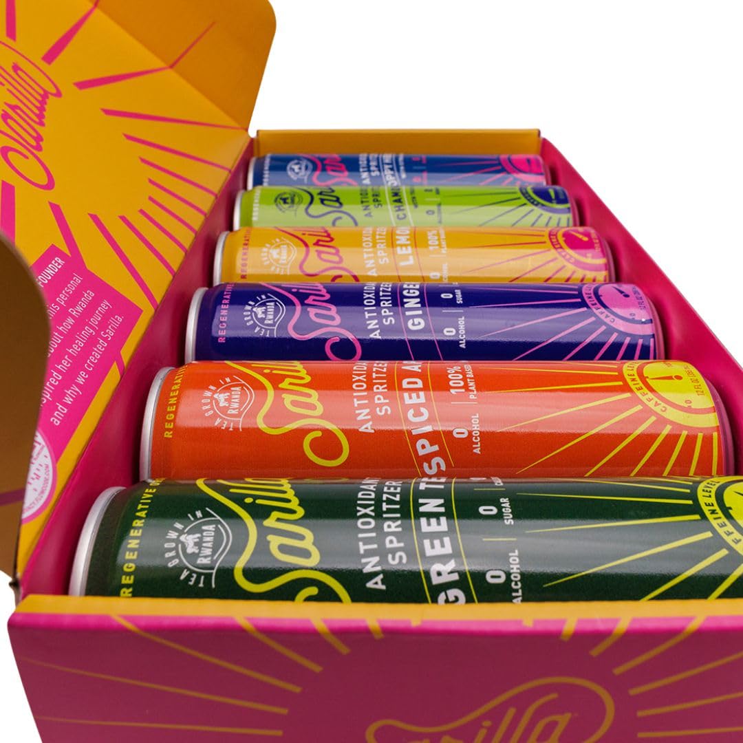 Sarilla Organic Tea Spritzer Variety Pack, 6 Flavors Sampler Box, Sparkling Botanical Beverages