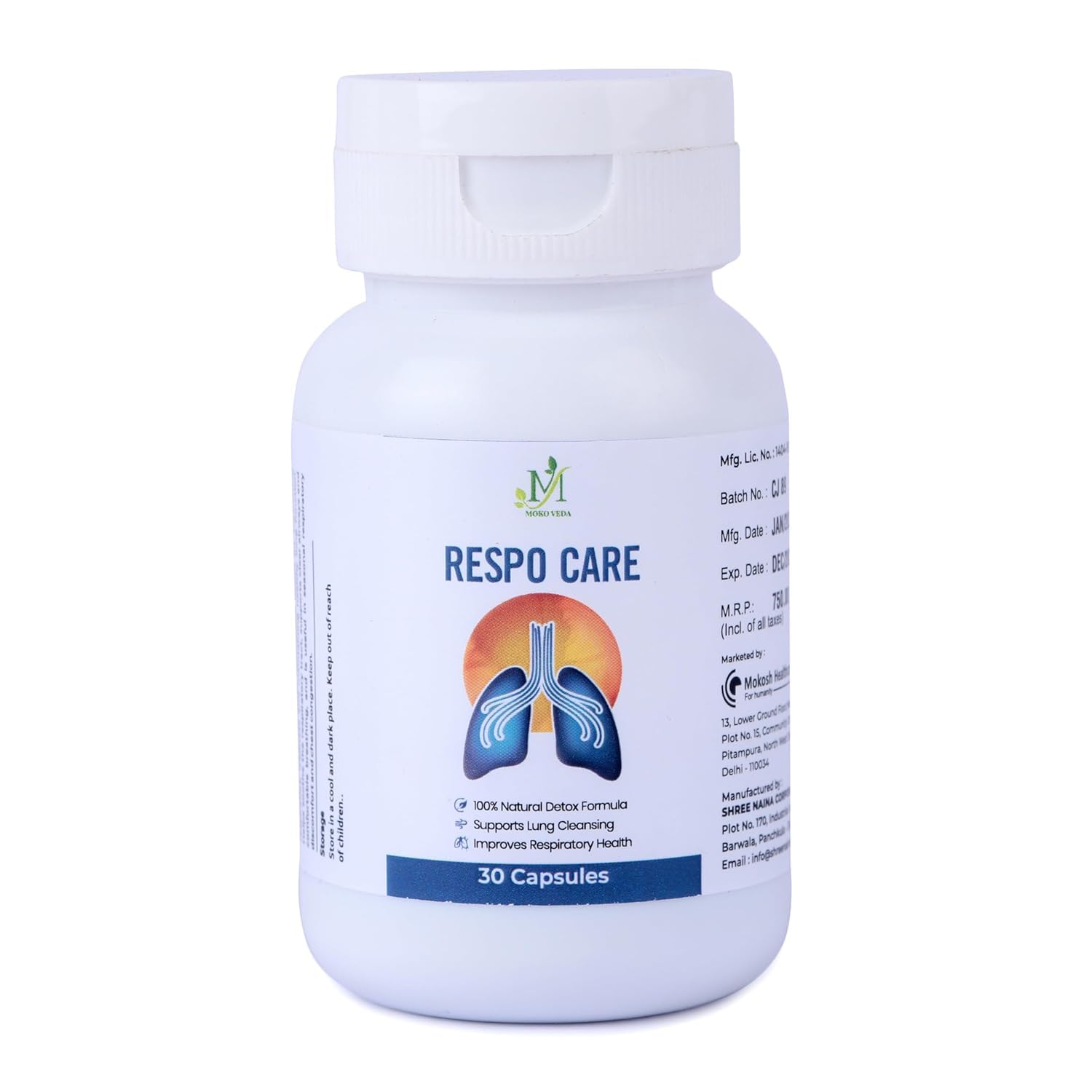 MOKO VEDA RESPO CARE Premium Respocare Capsules (500mg) β Lung Detox & Respiratory Support Formula with Vasa, Tulsi, Mulethi, Giloy & Sonth β For Pollution, Smokers & Seasonal Breathing Care β 30 Capsules