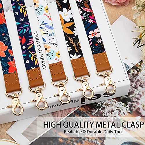 Sophena Lanyard For Id Badges Keys For Women Kids Teacher 5 Pack, Cute Car Key Neck Lanyards With Keychain Multicolor Flower Printed Double-Sided #TOP2