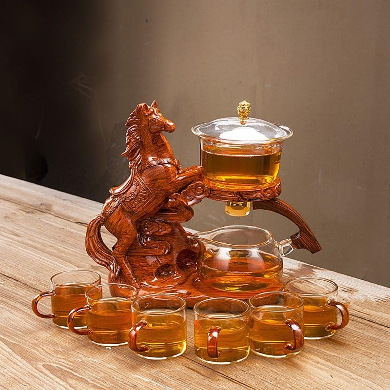 Théière en verre semi-automatique avec infuseur et couvercle rotatif style Kungfu