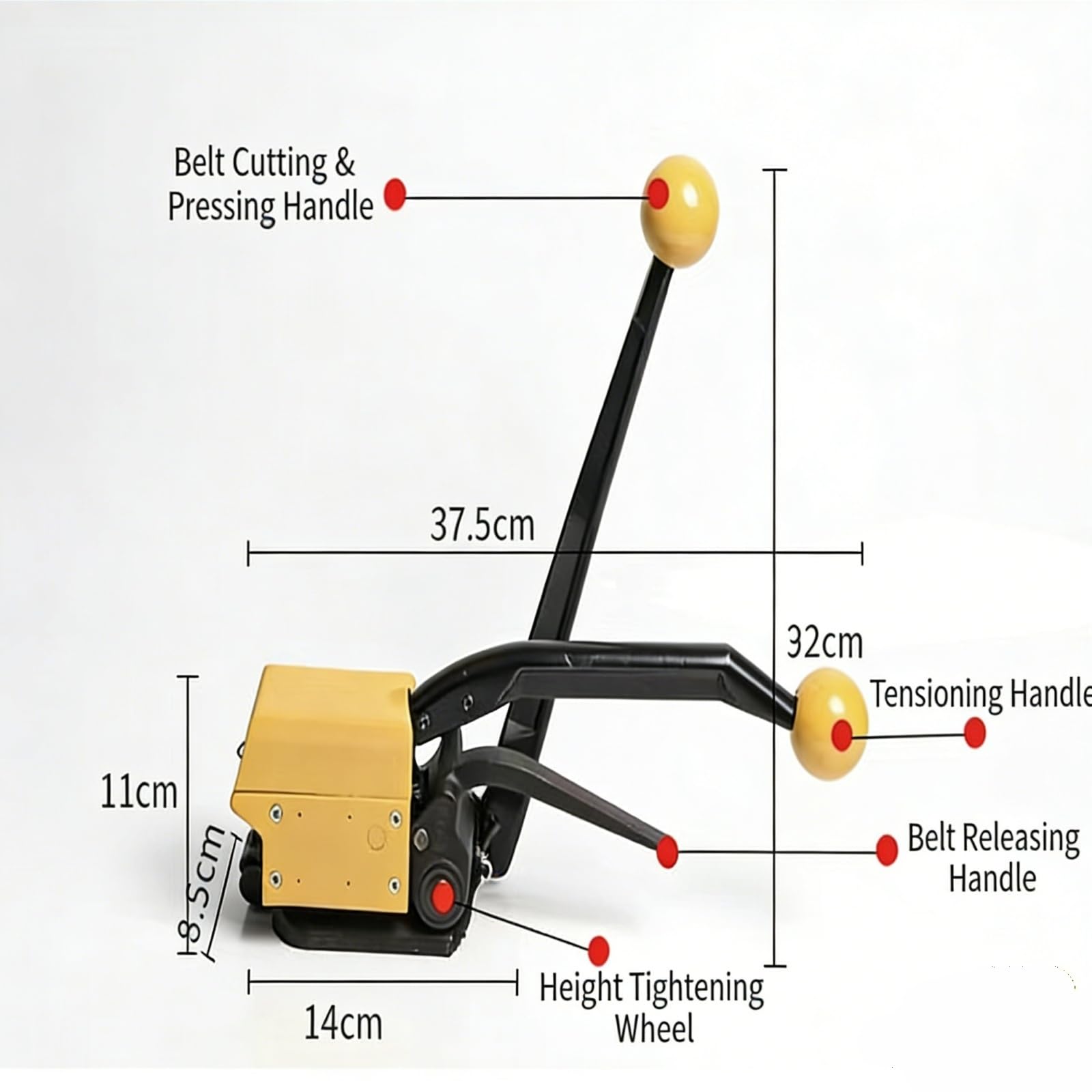 Robuste Umreifungsmaschine aus Stahl mit 3-in-1 Spanner Crimper Cutter für sicheres Metallband in Industrieverpackung