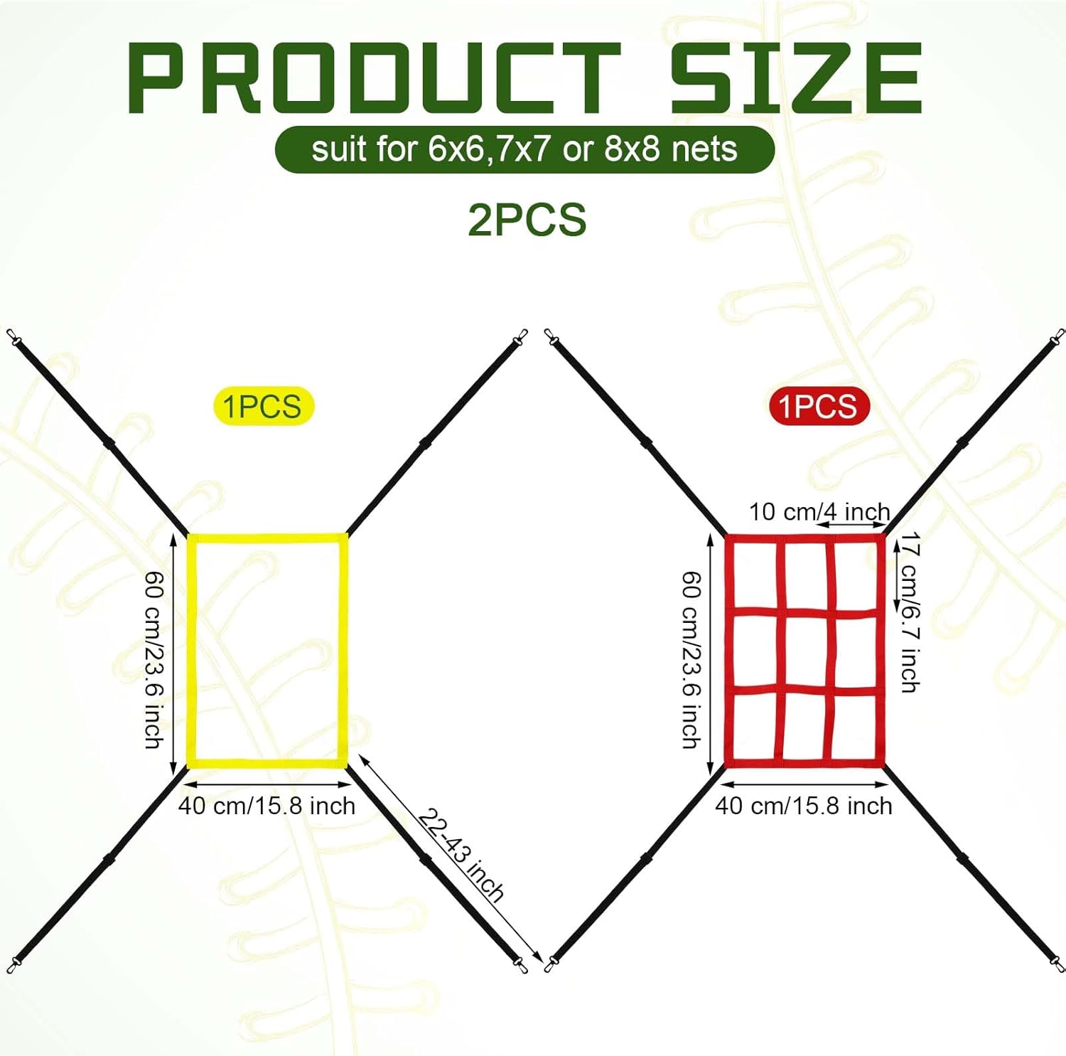 Leyndo 2 Pcs Adjustable Strike Target for Baseball Net Practice Throwing Hitting Strike Zone Accuracy Full and 9 Pocket Pitching Target Team Training Aid for 6 x 6, 7 x 7, 8 x 8 ft Nets