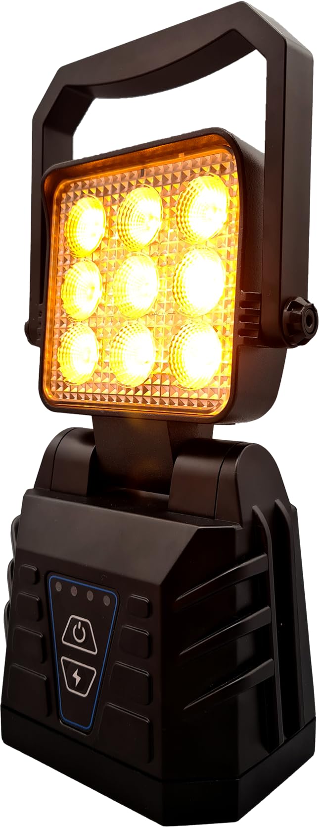 Berger & Schröter | Mobiler LED Arbeitscheinwerfer, 15 W Arbeitslicht, Magnetfuß, 4500 mAh 7,4 V Akku 33.3Wh, 9 LEDs, weiß und orange, IP66, 90° verstellbar, Tragegriff, Nahfeldausleuchtung