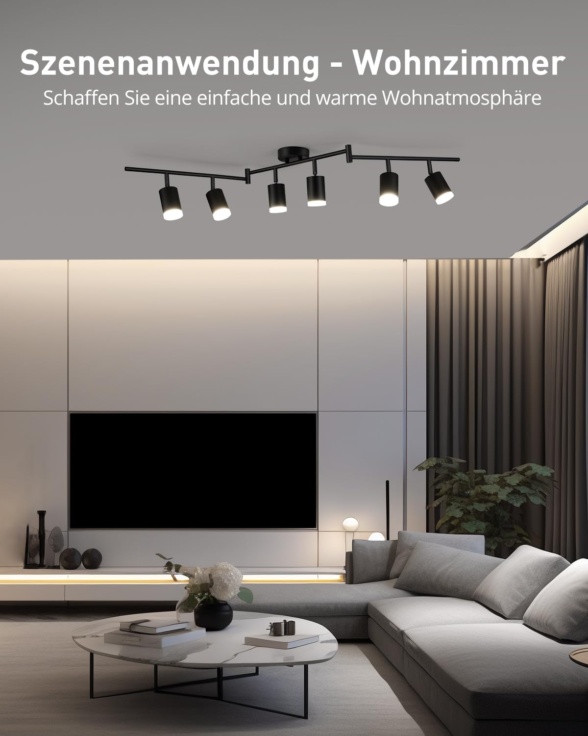 Bojim Deckenstrahler LED 6 Flammig Spot Schwarz Schwenkbar GU10 Deckenleuchte Modern