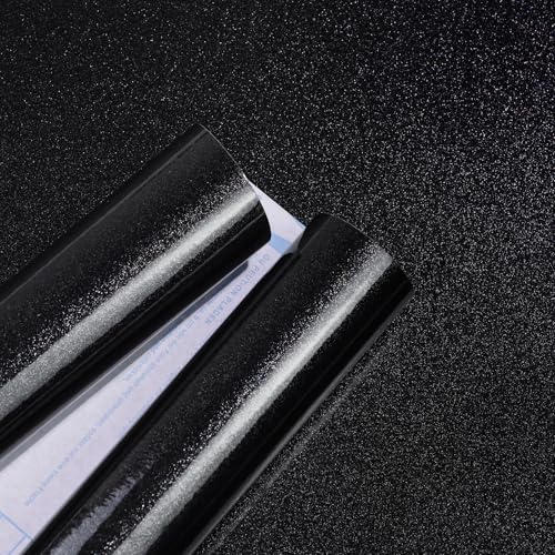 Amiya Black Glossy Contact Paper Shiny Peel and Stick Wallpaper Self-Adhesive for Countertops, Furniture, Cabinets, Waterproof, Removable, Easy to Apply, Decorative Vinyl Wrap15.7”X118”