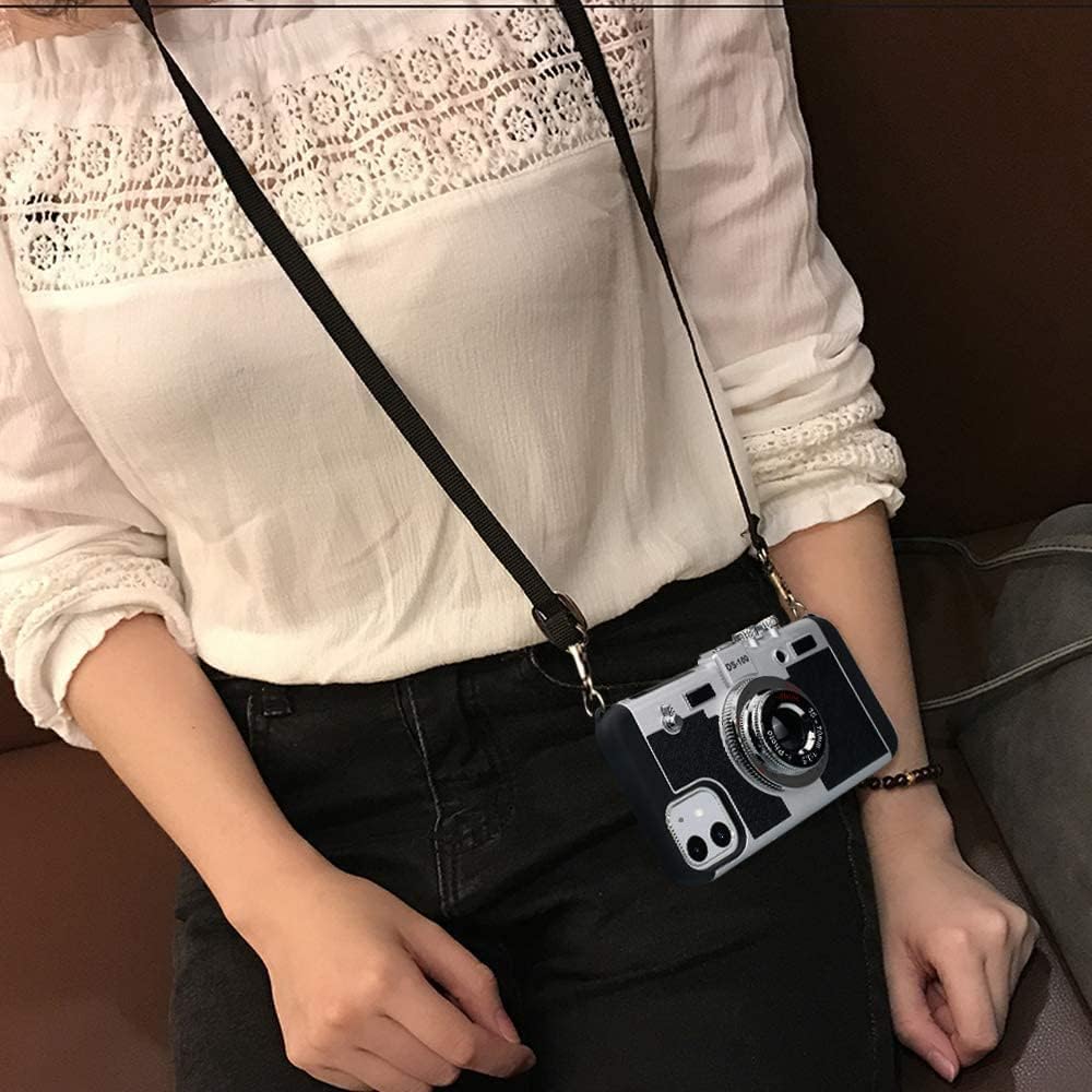 Wcysin 3D Camera Design Case for iPhone 11 with Long Neck Strap