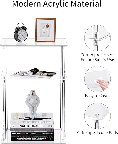Miniatura 4 de Mesa auxiliar de acrílico transparente, mesa auxiliar de 3 niveles para sala de estar, mesitas de noche pequeñas para dormitorio, juego de 2, mesa