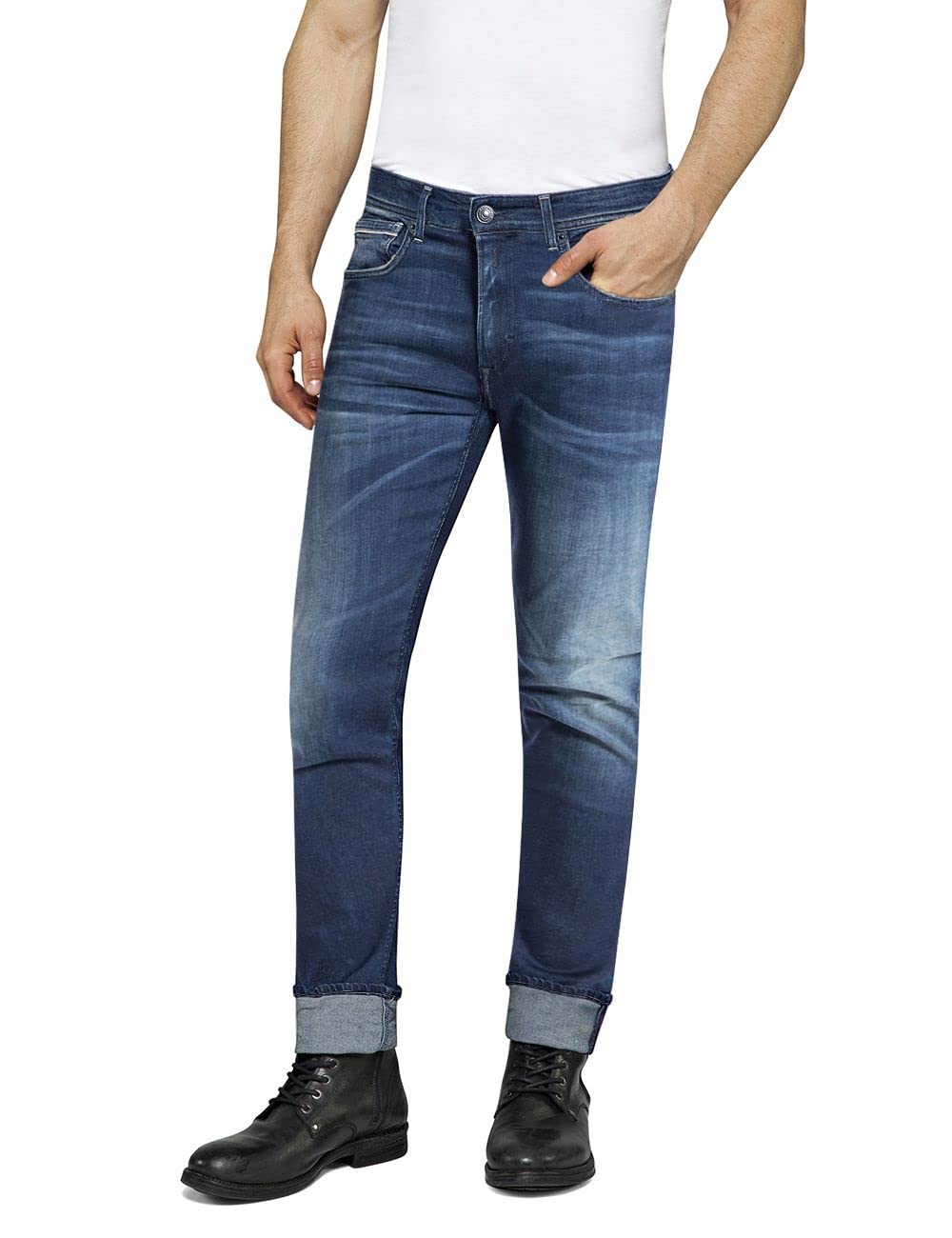 Replay Herren Jeans Grover Straight-Fit Hyperflex mit Stretch, Medium Blue 009-1 (Blau), 28W / 30L