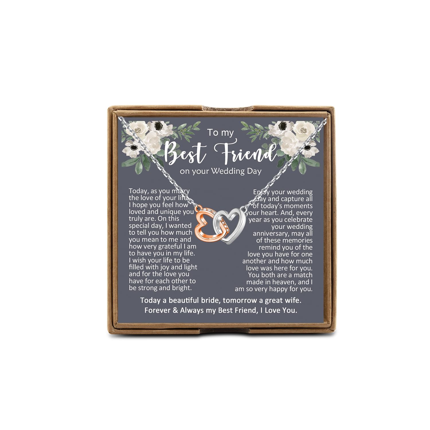 PYOUL Best Friend Gift to Bride, To My Best Friend On Her Wedding Day Necklace, Bride Gift From Maid of Honor, Wedding Gift