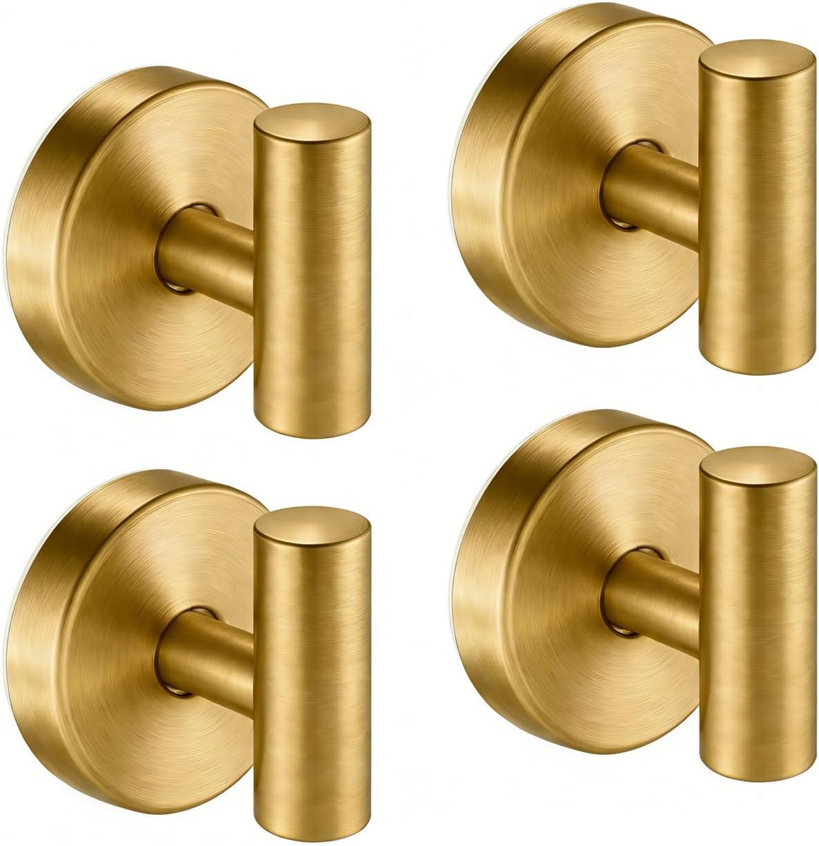 Suction Cup Hooks for Shower, Kitchen, Bathroom, Mirror, Wall, Door, Tile, Glass, Window No Damage – Removable Towel Holder for Hanging Loofah, Robe, Coat, Heavy Duty Hook Brushed Gold (4-Pack)