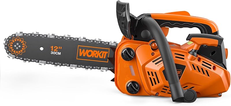 Motosierra a gas de 25,4 cc, motosierra a gas con mango superior de 12 pulgadas, arranque fácil, motor Xtreme de 2 ciclos, motosierra pequeña de gasolina de grado comercial con engrasador automático, corte de madera y poda de árboles