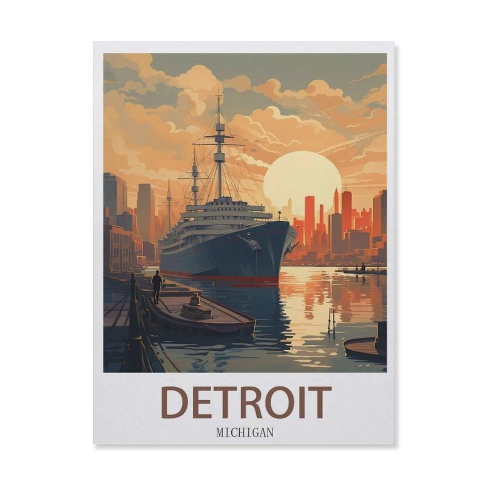 Vintage Wall Decor Metal Poster Plaque，Detroit Michigan(15x30cm）