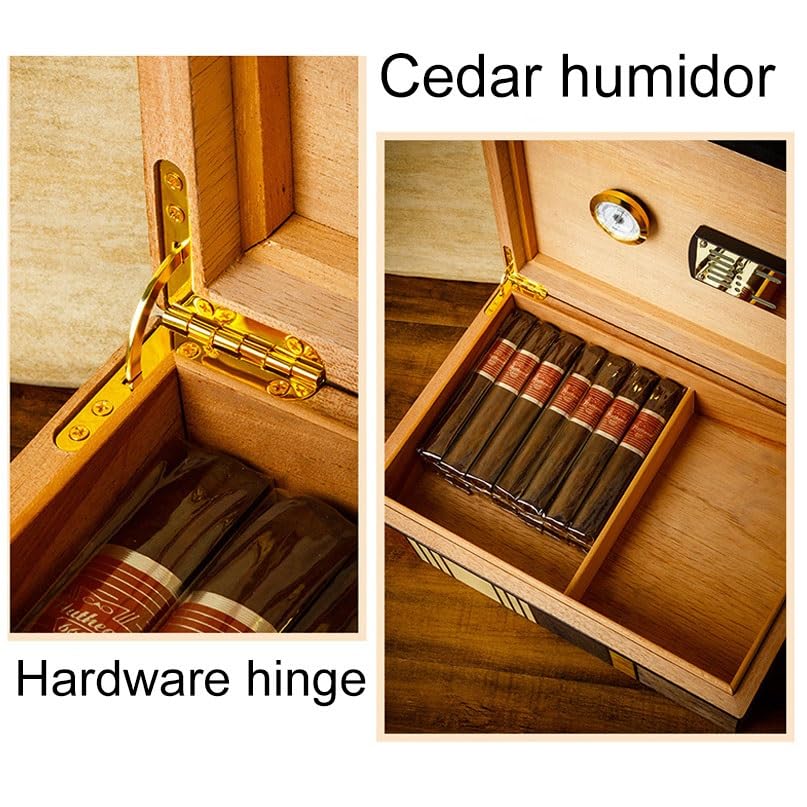 Cave à cigares avec hygromètre et humidificateur, doublure en bois de cèdre espagnol, 3 tiroirs, porte en verre trempé, pour homme, boîte décorative Cave à cigares avec hygromètre et humidificateur, doublure en bois de cèdre espagnol, 3 tiroirs, porte en verre trempé, pour homme, boîte décorative