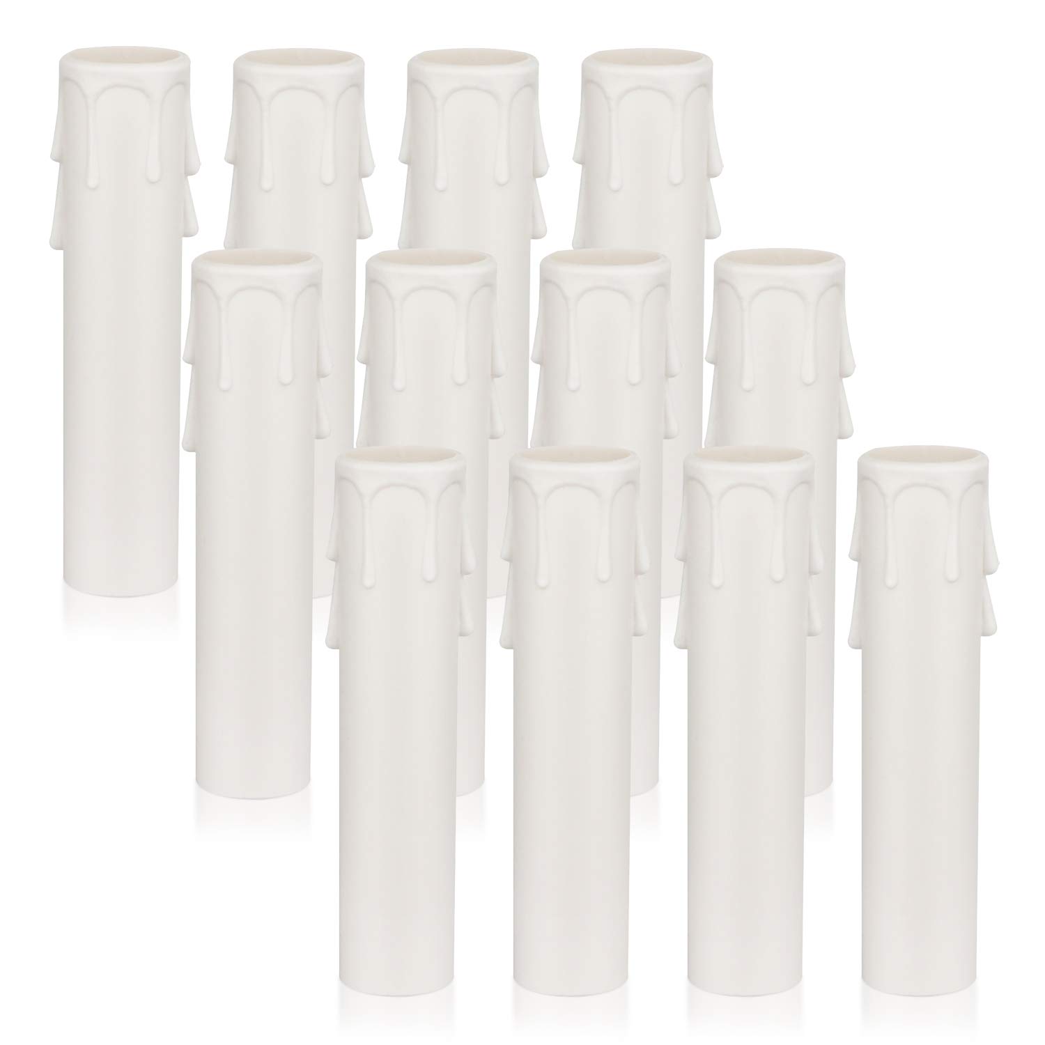 Helunsi 4 inch Chandelier Candle Sleeves, 12 Pack White Plastic Candle Light Socket Cover, DIY Slip Over E12 Base Candelabra Sleeve Covers, Replacement for Chandeliers Lamp Candle Covers Parts - 4''