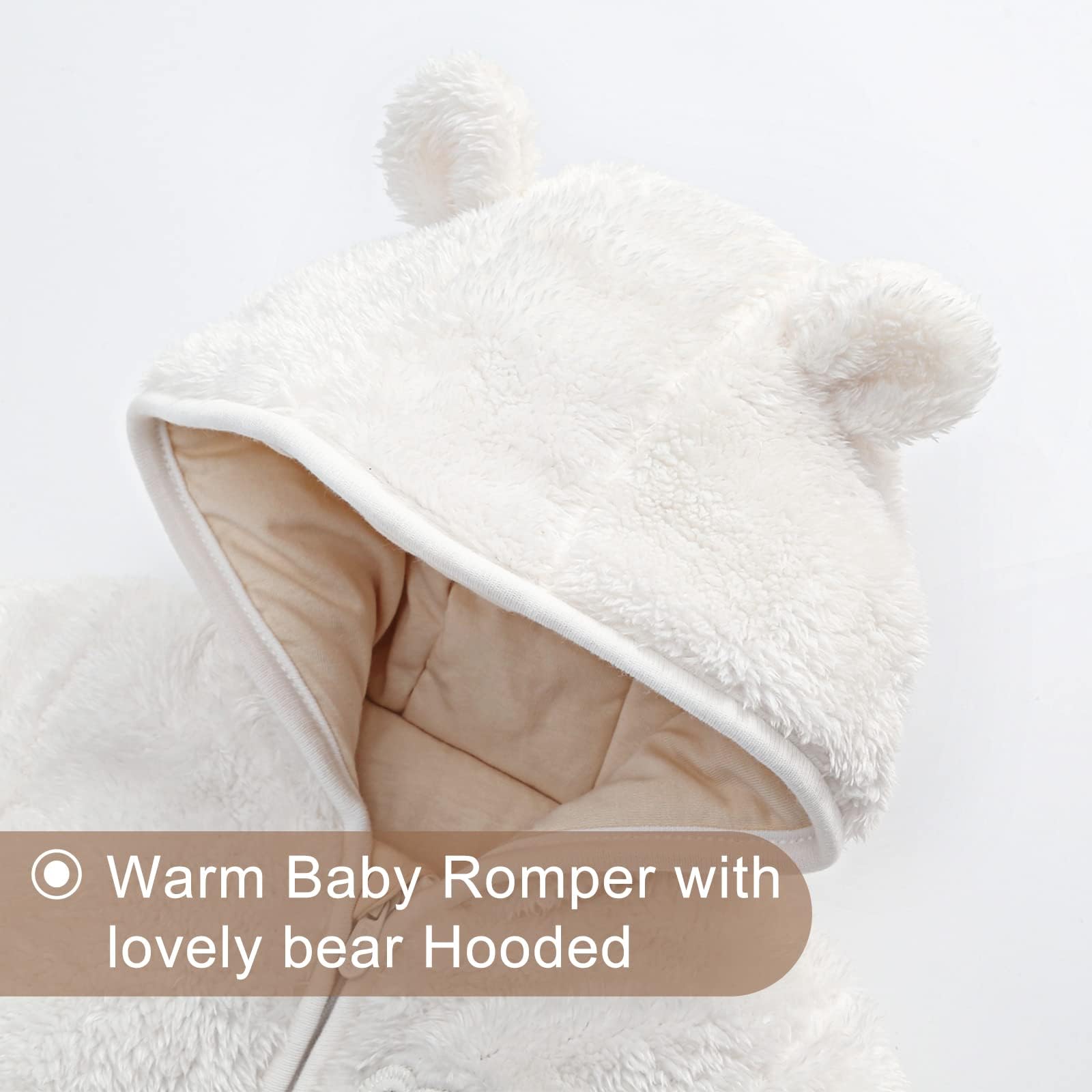 Combinaison Bébé Neige Polaire Capuche – Grenouillère Hiver Chaud Footies, 9-12 Mois Blanc, Garçons & Filles