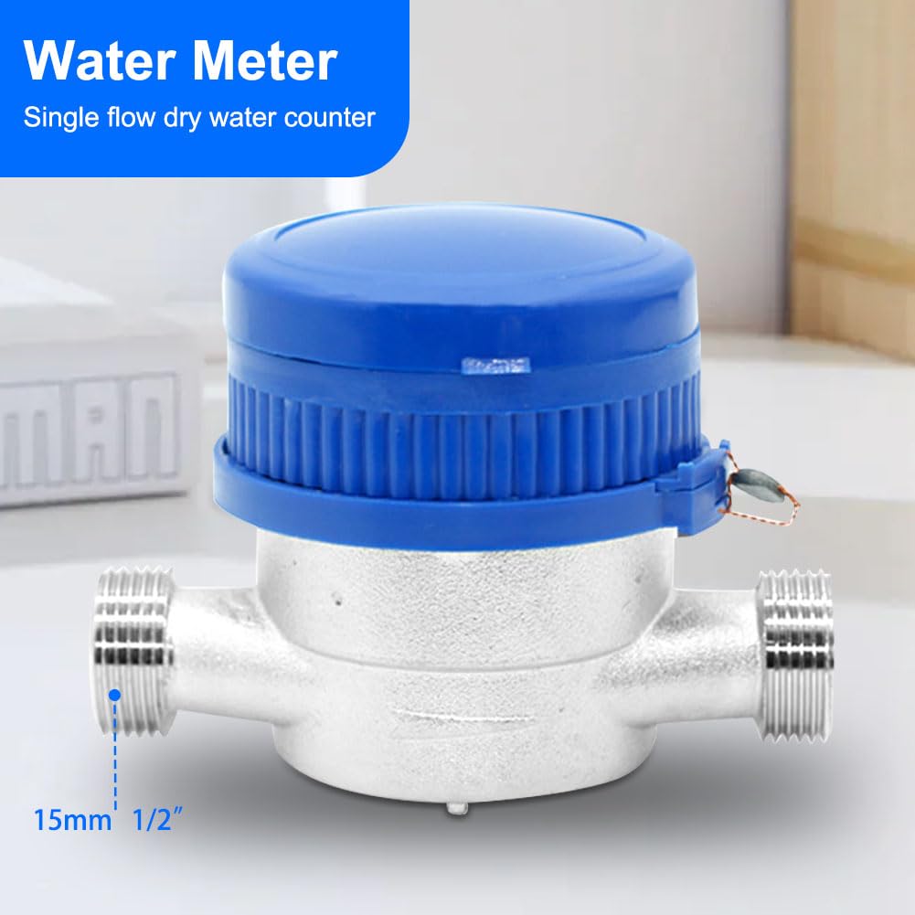 Compteur d'eau de jardin 1/2 pouce, compteur d'eau froide étalonné, compteur de robinet avec accessoires de montage et couvercle de protection, compteur d'eau froide domestique avec aiguille et