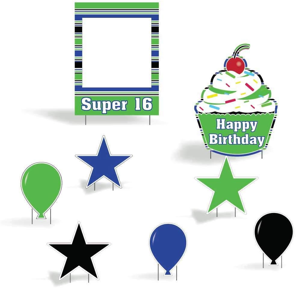 VictoryStore 16th Photo Booth Frame and Yard Decoration Includes 2 Shorts Stakes per Sign (Blue Green)