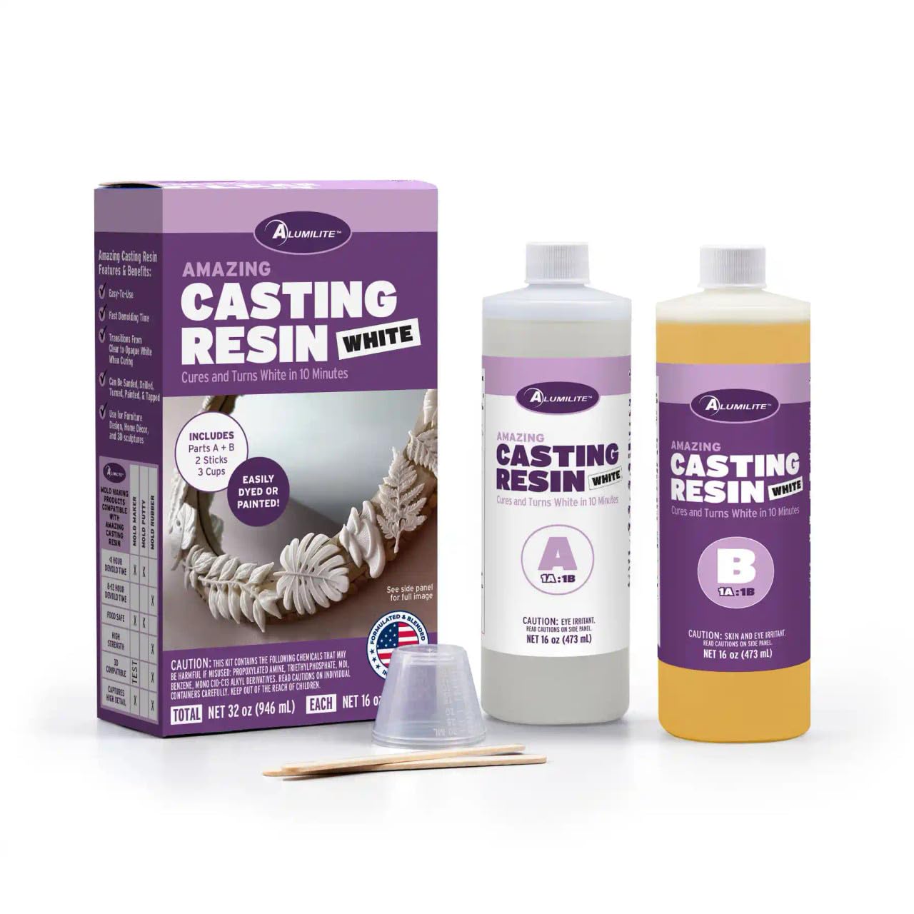AlumiliteWhite Amazing Casting Resin [16 fl oz A + 16 fl oz B (32 ounces) Two-Part Liquid Urethane Kit] Best for Making Arts, Crafts, Jewelry, Decorative Pieces, DIY Housewares| Demolds in 10 minutes