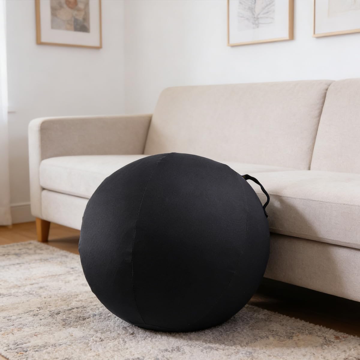 Housse de protection pour ballon de yoga de 65 cm, en tissu de coton respirant avec poignée de transport pour vos séances de fitness (gris foncé)